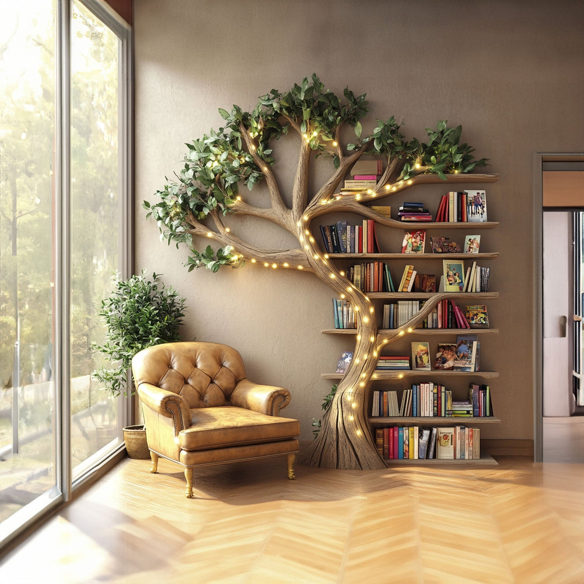 Natural Tree Branch Floating Bookshelf for Living Room Wall - view 3