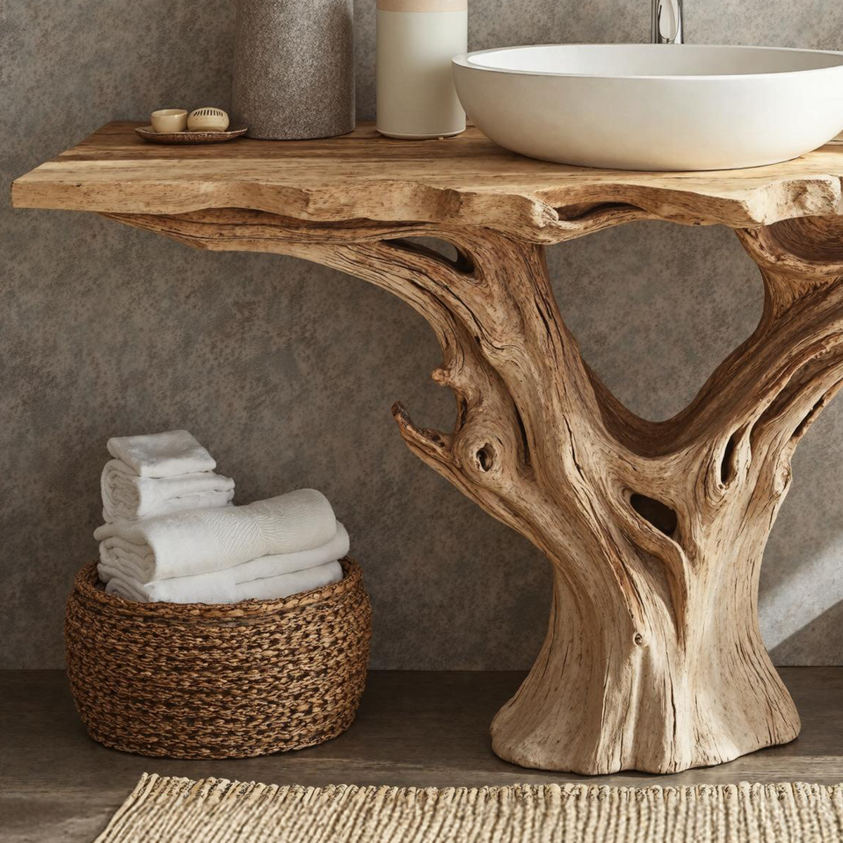 Farmhouse Live Edge Natural Wood Bathroom Vanity Shelf - view 3