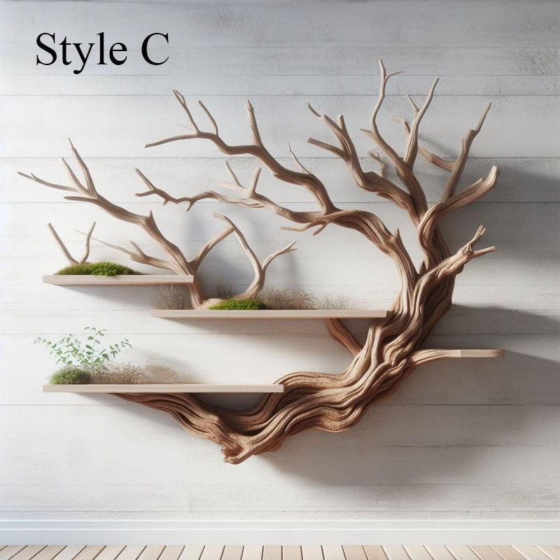 Driftwood Tree Branch Floating Wall Shelf for Books and Plants in Natural finish