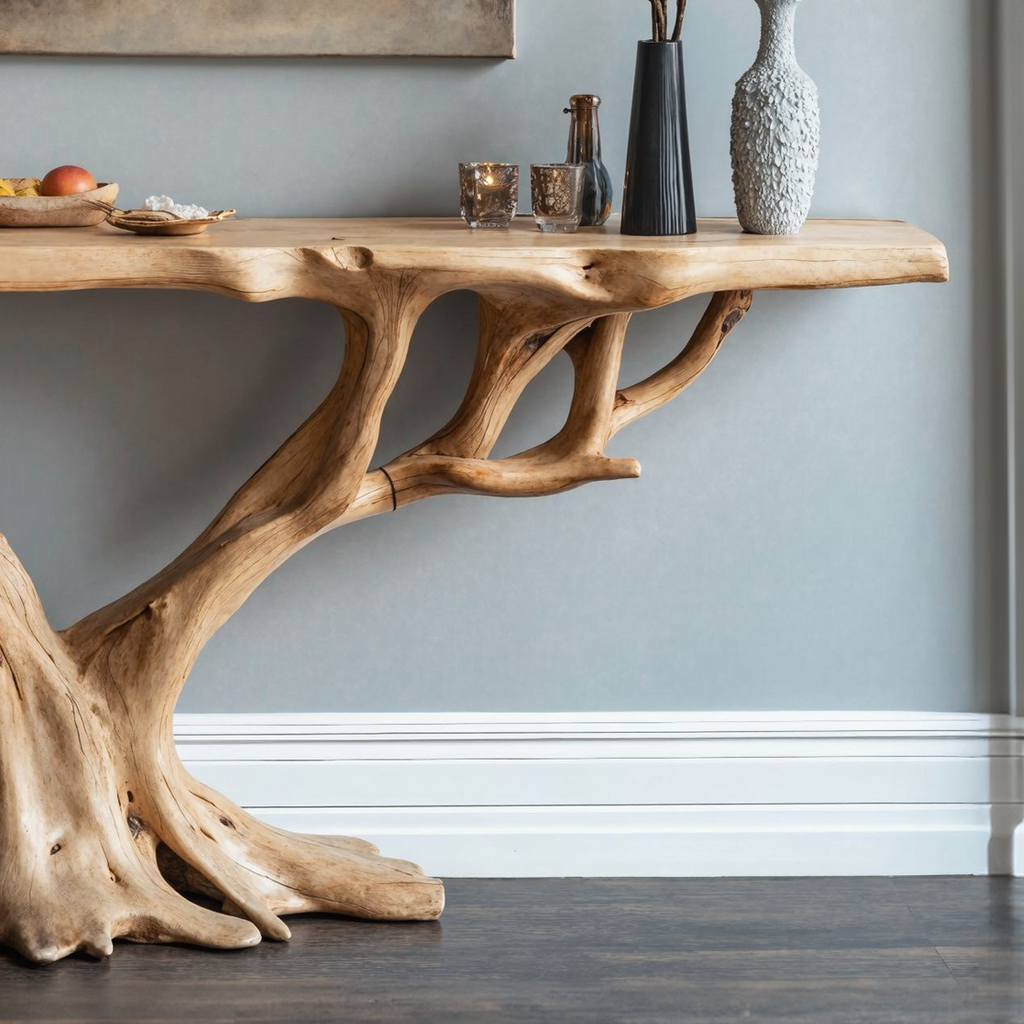 Handcrafted Live Edge Wood Console Table in Warm Brown - view 3