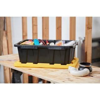 HDX 27-Gallon Black Stackable Waterproof Storage Tote with Yellow Lid, 5-Pack