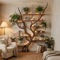 Driftwood Tree Branch Floating Bookshelf for Living Room Walls in Brown finish