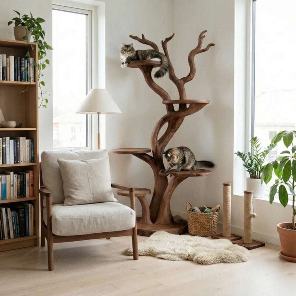 Large Handmade Wooden Cat Climbing Tree in Modern Style - view 3