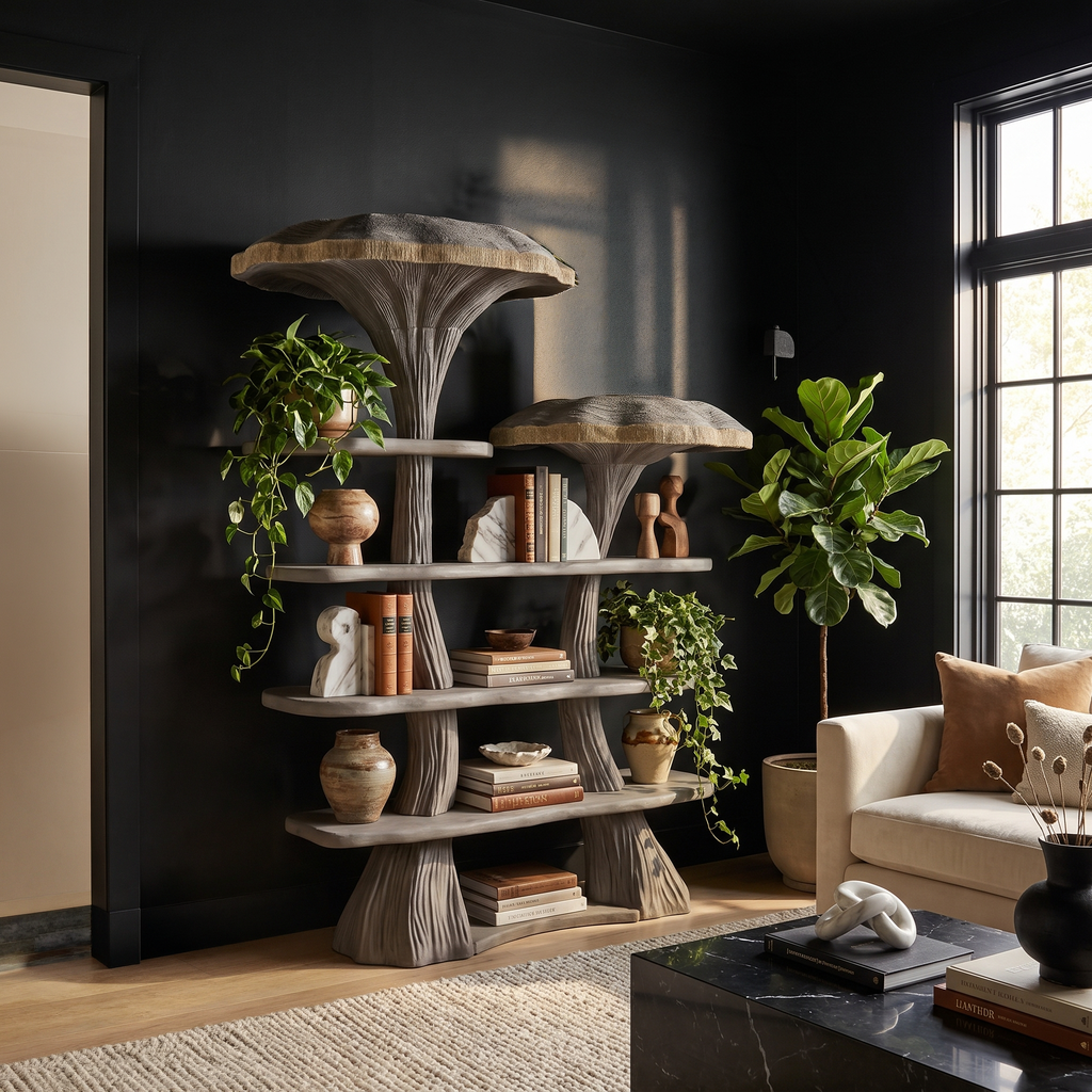Mushroom Tree Branch Floating Bookshelf in Natural Wood