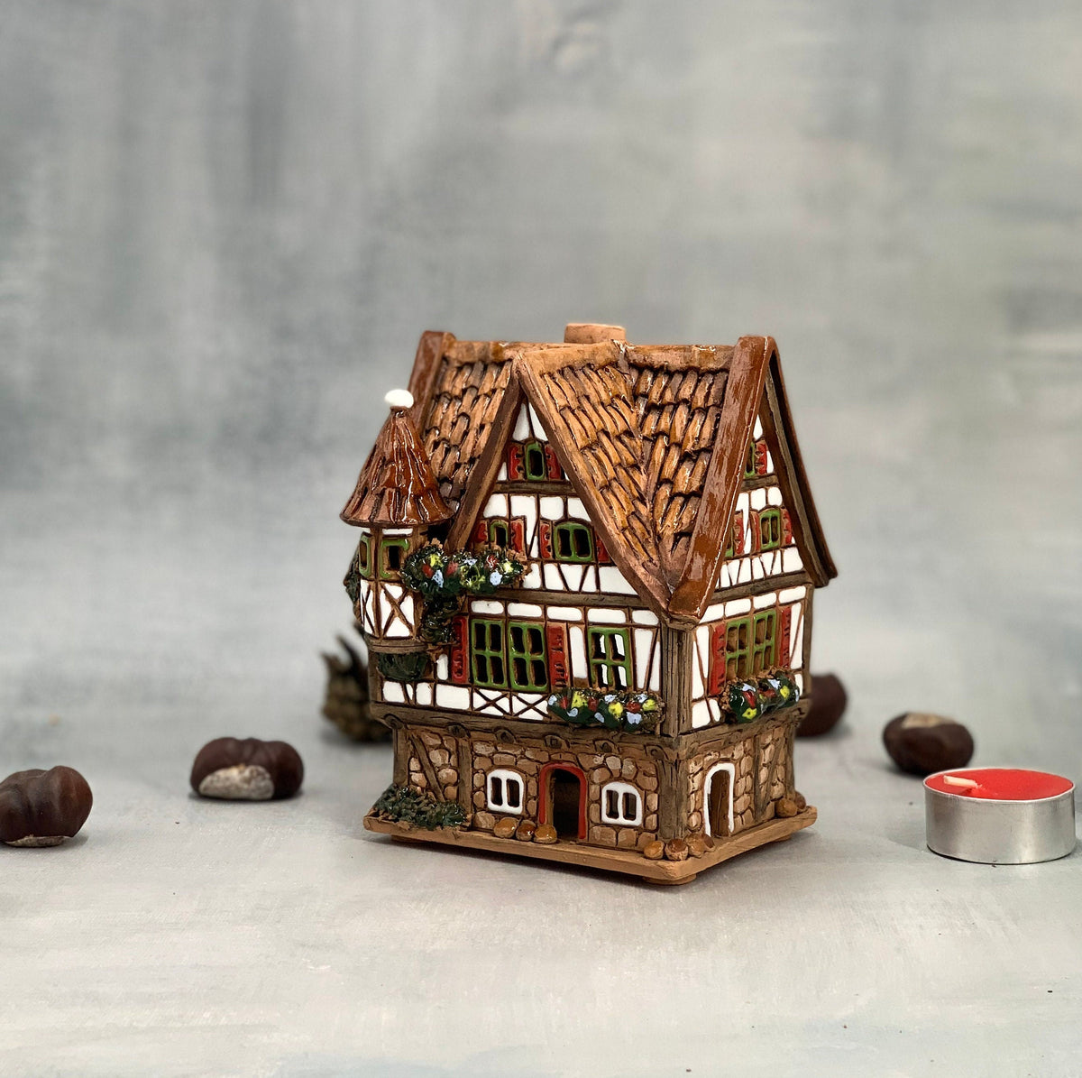 Autumn Timbered Cottage Candle House