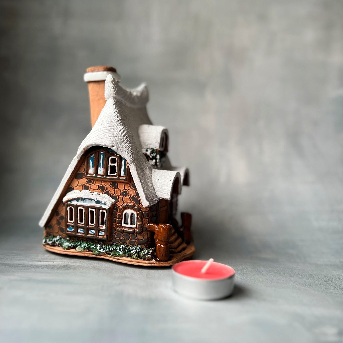 Snowy Winter Chalet Candle House
