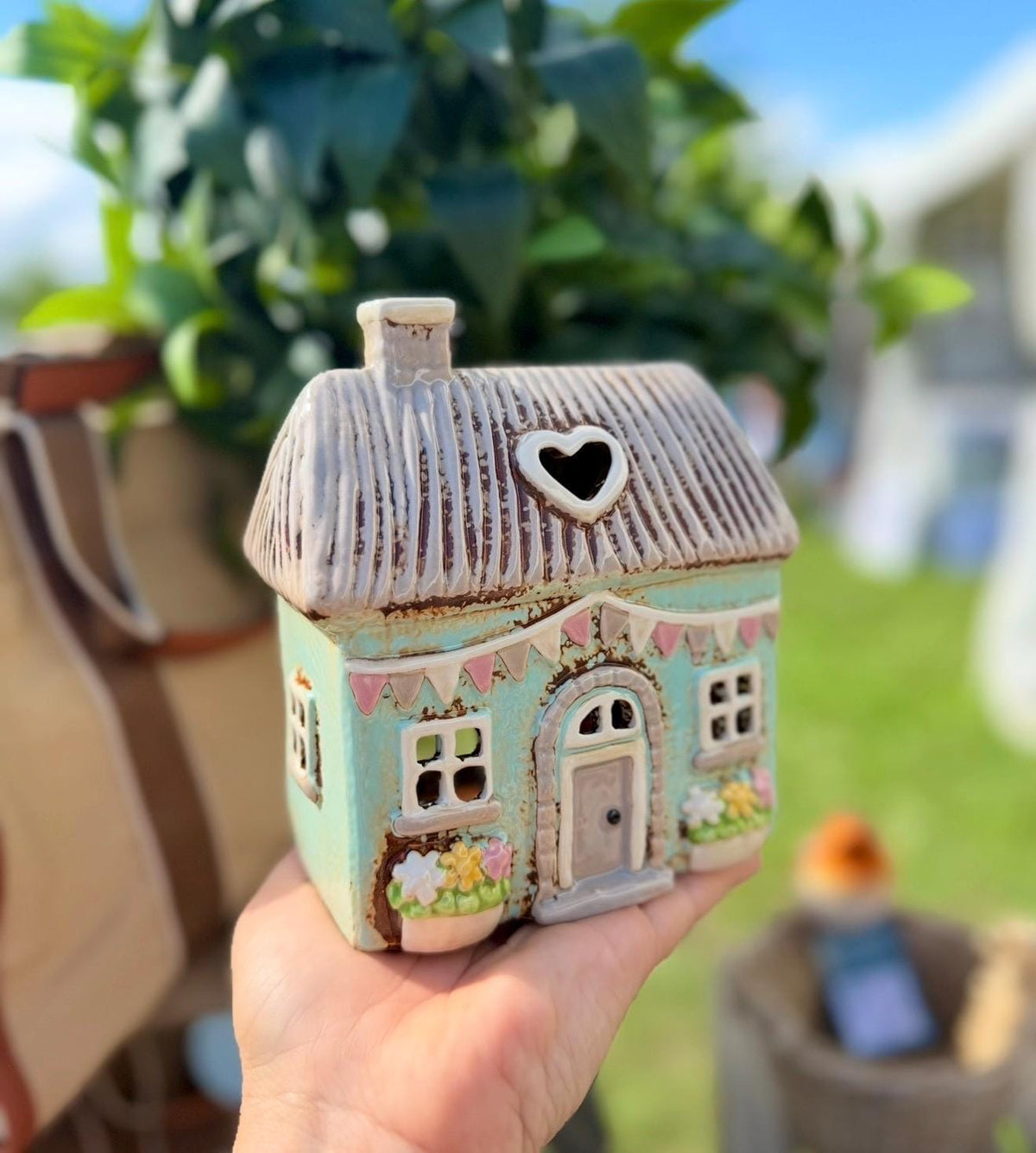 Soft Blue Garden Cottage Candle House