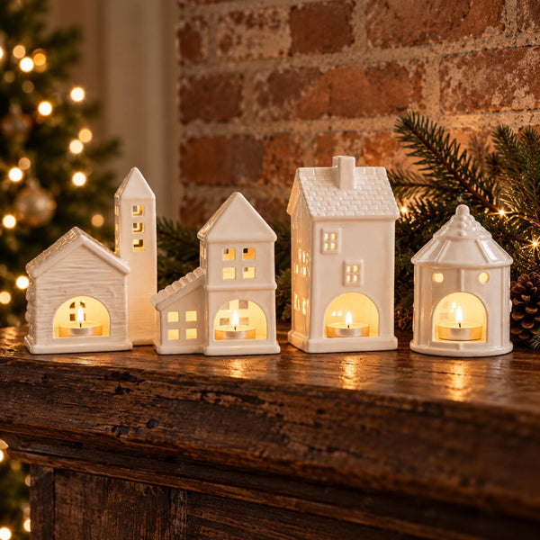 White Winter Village Tealight House