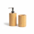 4-piece bamboo bathroom accessories set on white background