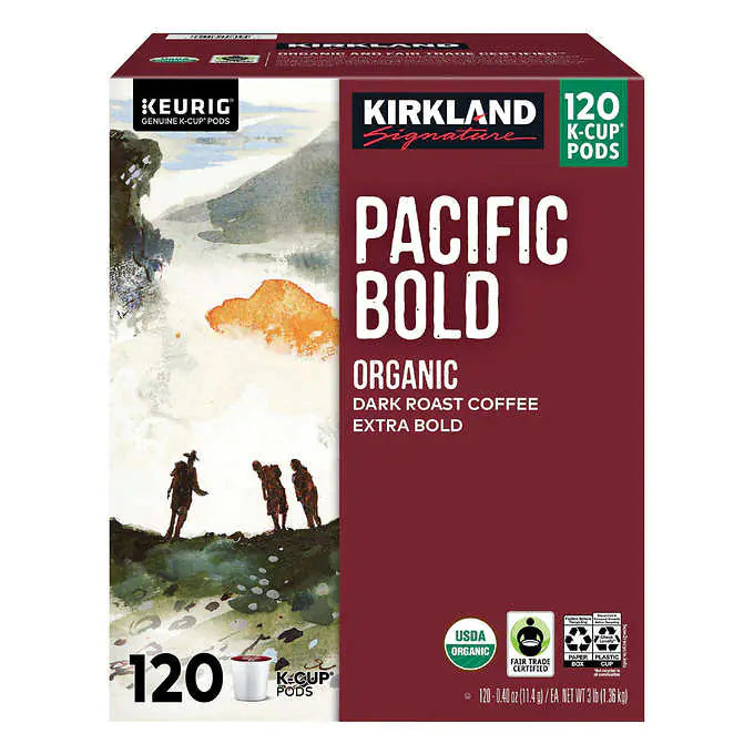 Kirkland Signature Organic Pacific Bold Dark Roast Coffee K-Cup Pods, 120-Count