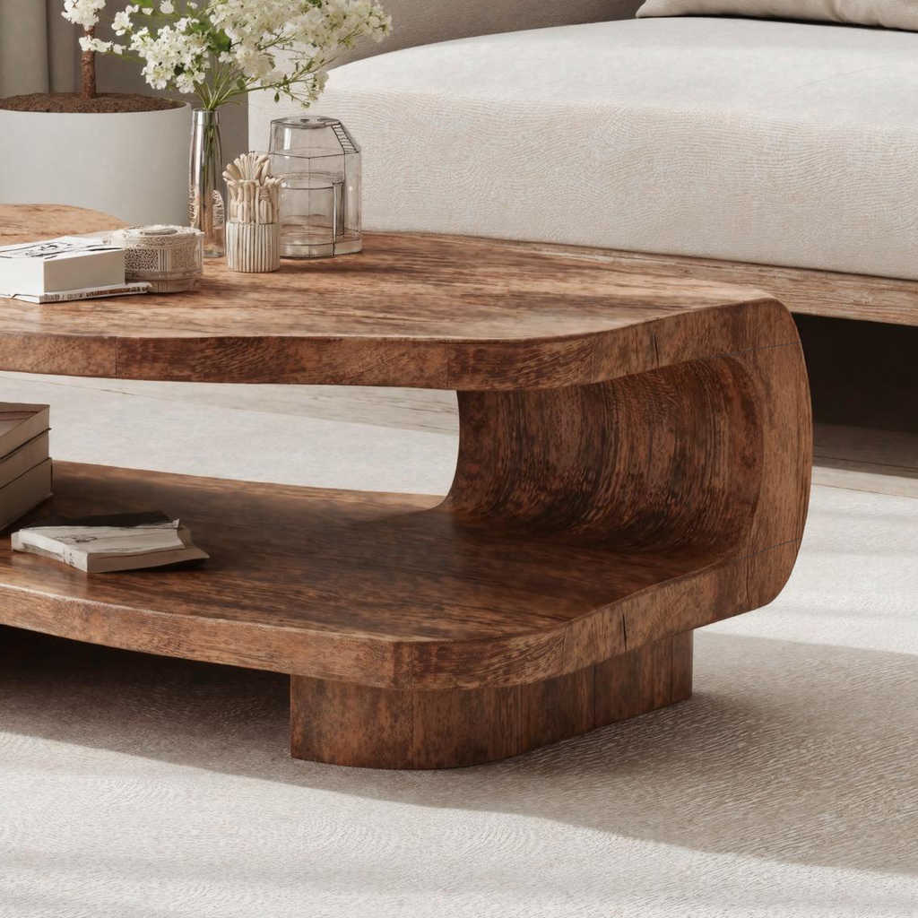 Farmhouse Wooden Coffee Table in Brown with Wax and Oil Finish - view 4