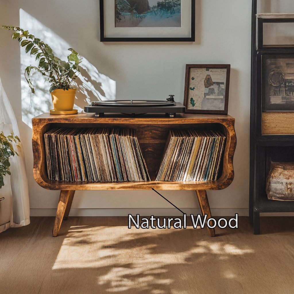 Rustic Natural Wood Record Player Stand in Minimalist Style - view 5