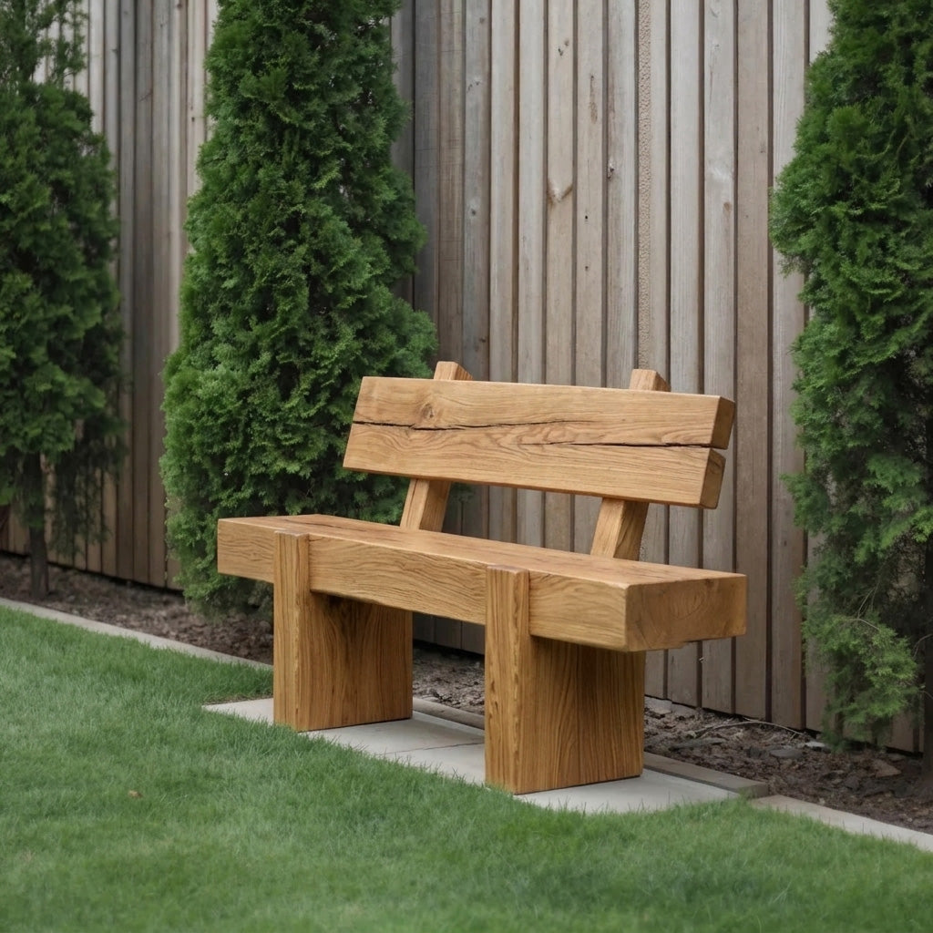Charred Solid Wood Outdoor Bench with Reclined Backrest in Oak finish