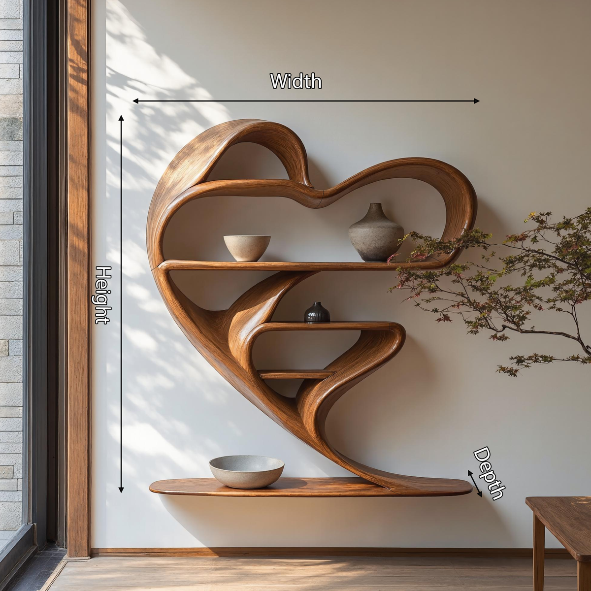 Mid-Century Live Edge Wall Bookshelf in Solid Wood - view 6