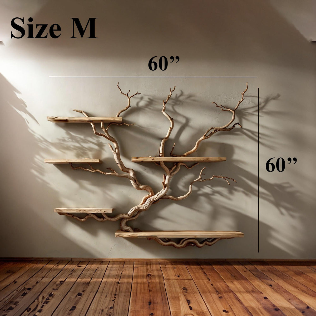 Tree Branch Floating Bookshelf with Driftwood Look, Wall Mounted in Brown finish