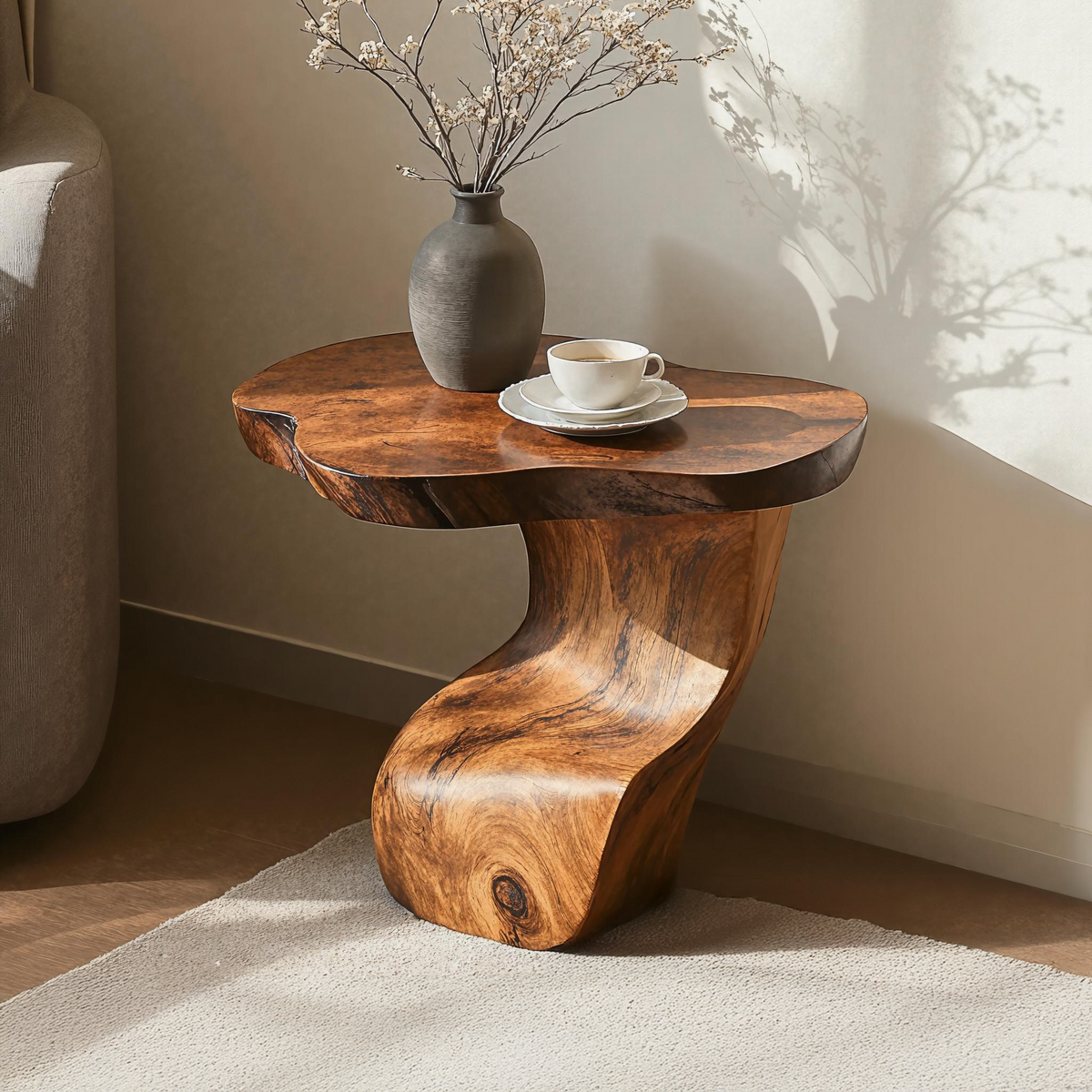 Modern Solid Wood End Table with Wax and Oil Finish