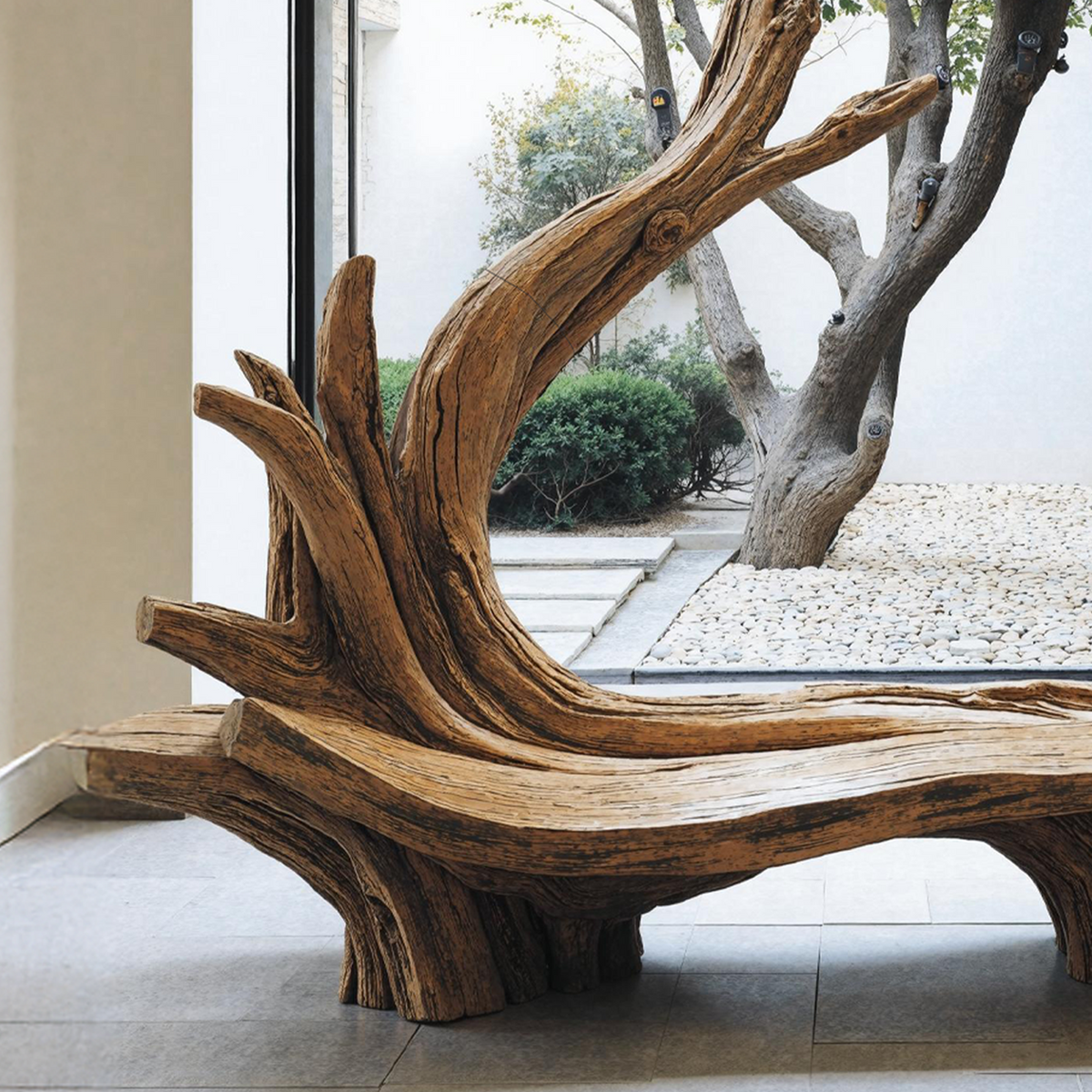 Hand-Sculpted Live Edge Branch Bench for Patio or Entryway - view 3