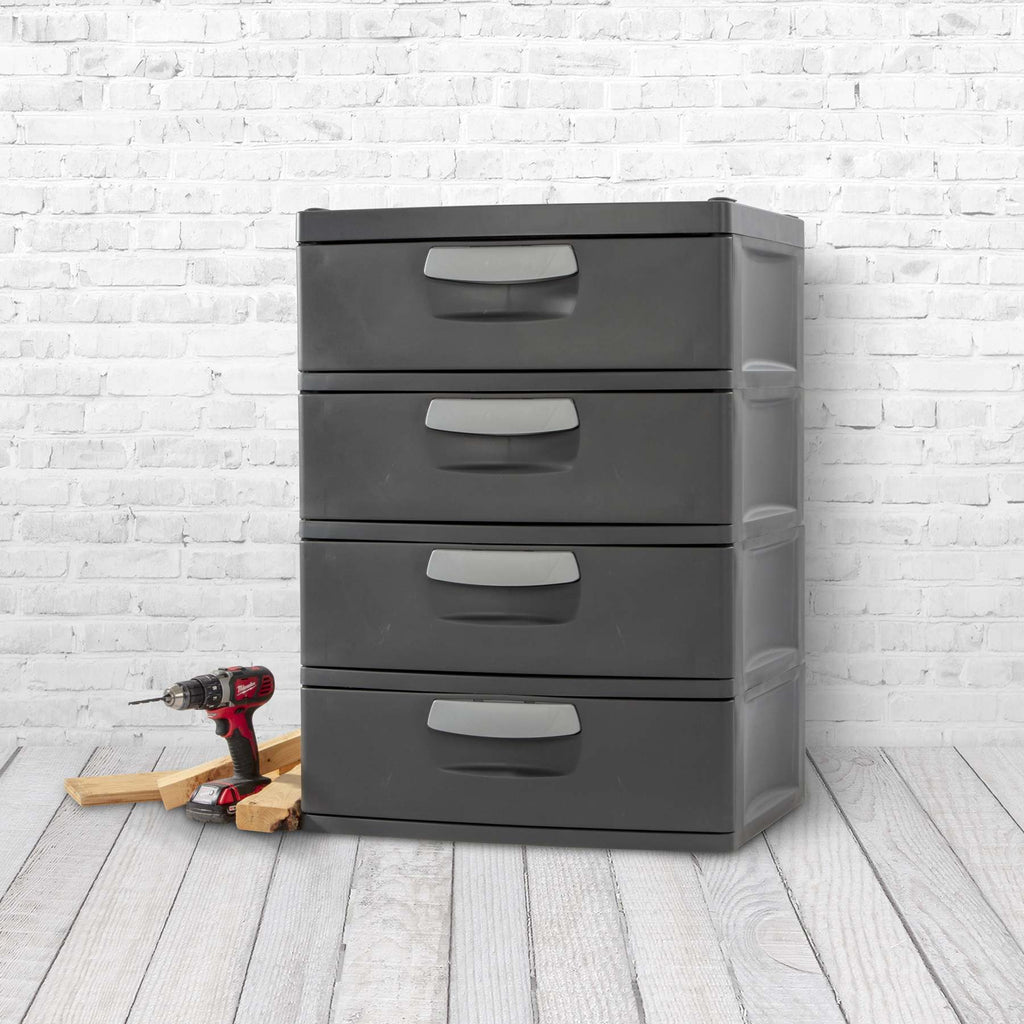 Sterilite Heavy-Duty 4 Drawer Plastic Storage Unit, Flat Gray, BPA-Free