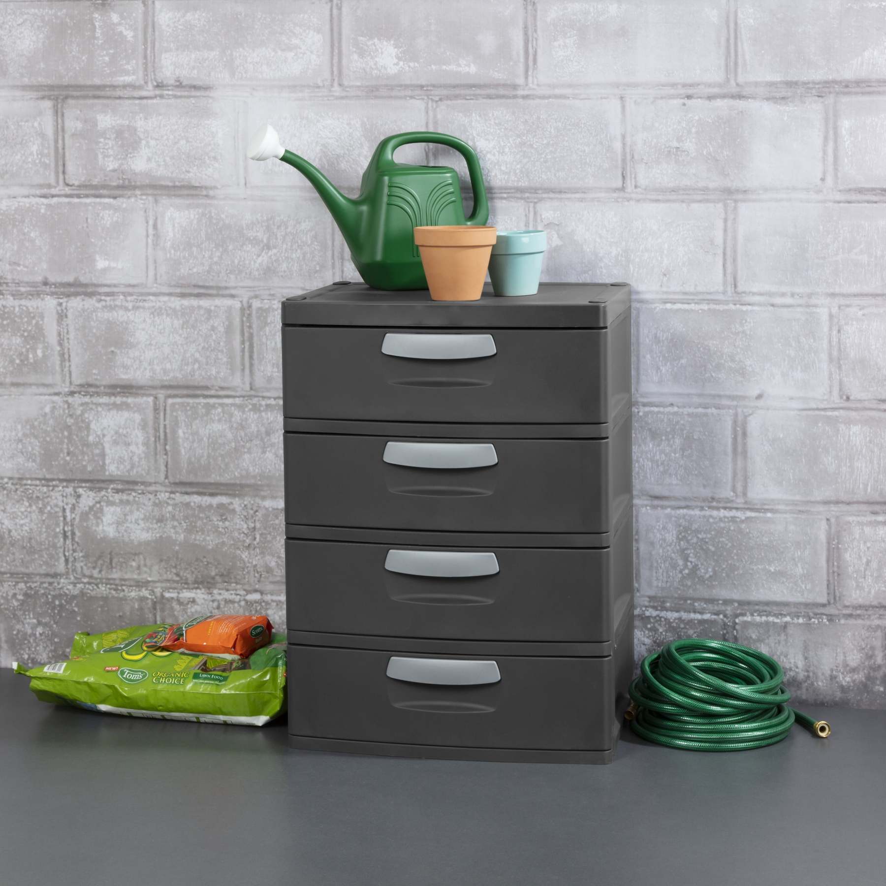 Sterilite Heavy-Duty 4 Drawer Plastic Storage Unit, Flat Gray, BPA-Free
