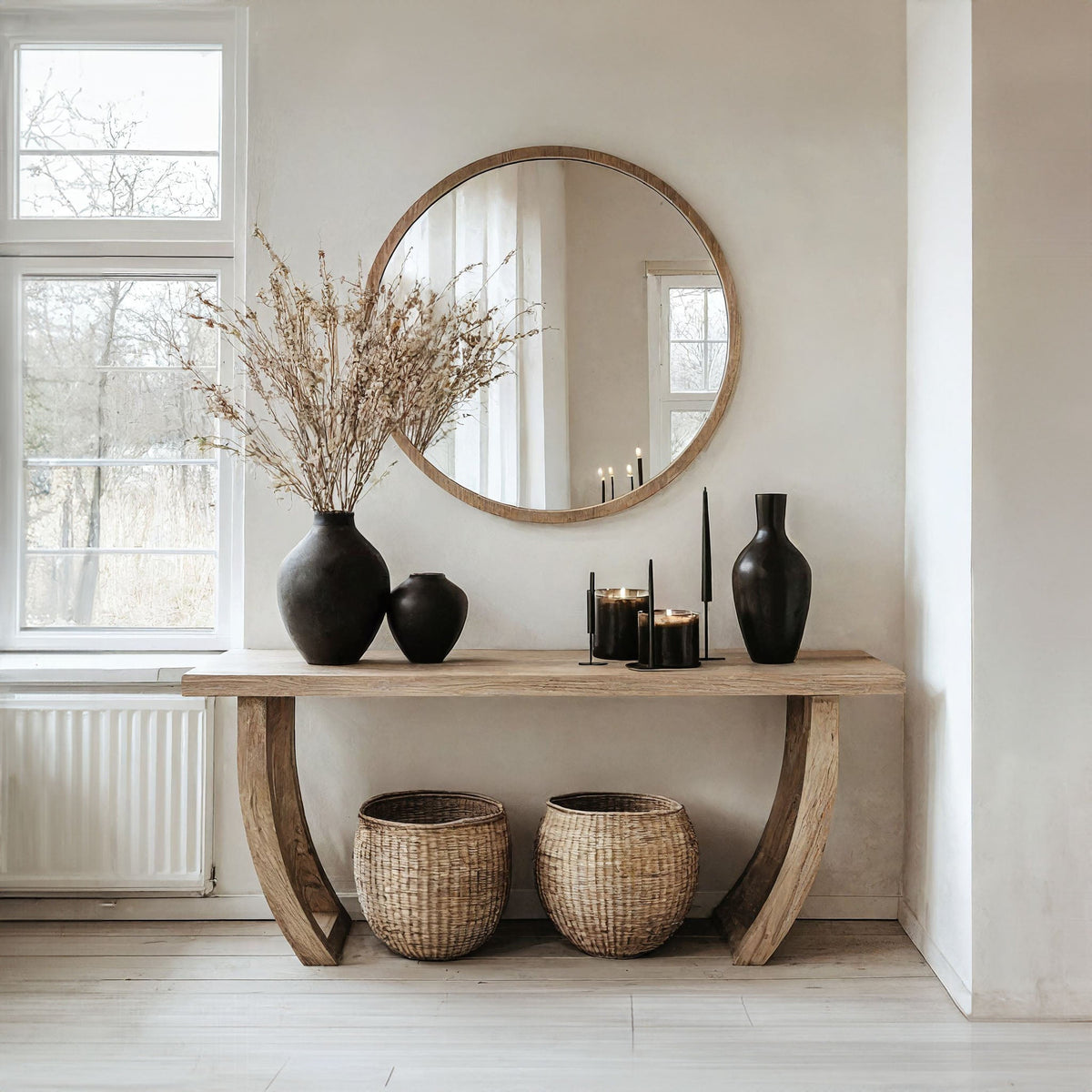 Handcrafted Natural Wood Entryway Console Table, Clean Lines