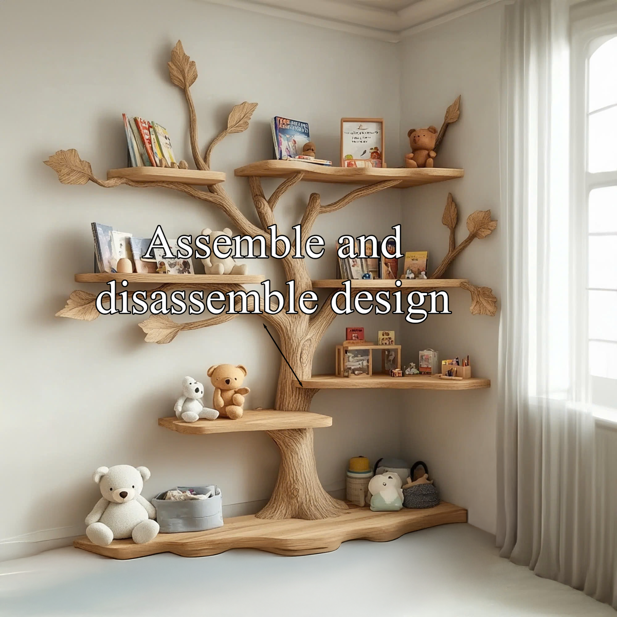 Handmade Natural Wood Tree Bookshelf for Kids and Baby Room - view 5