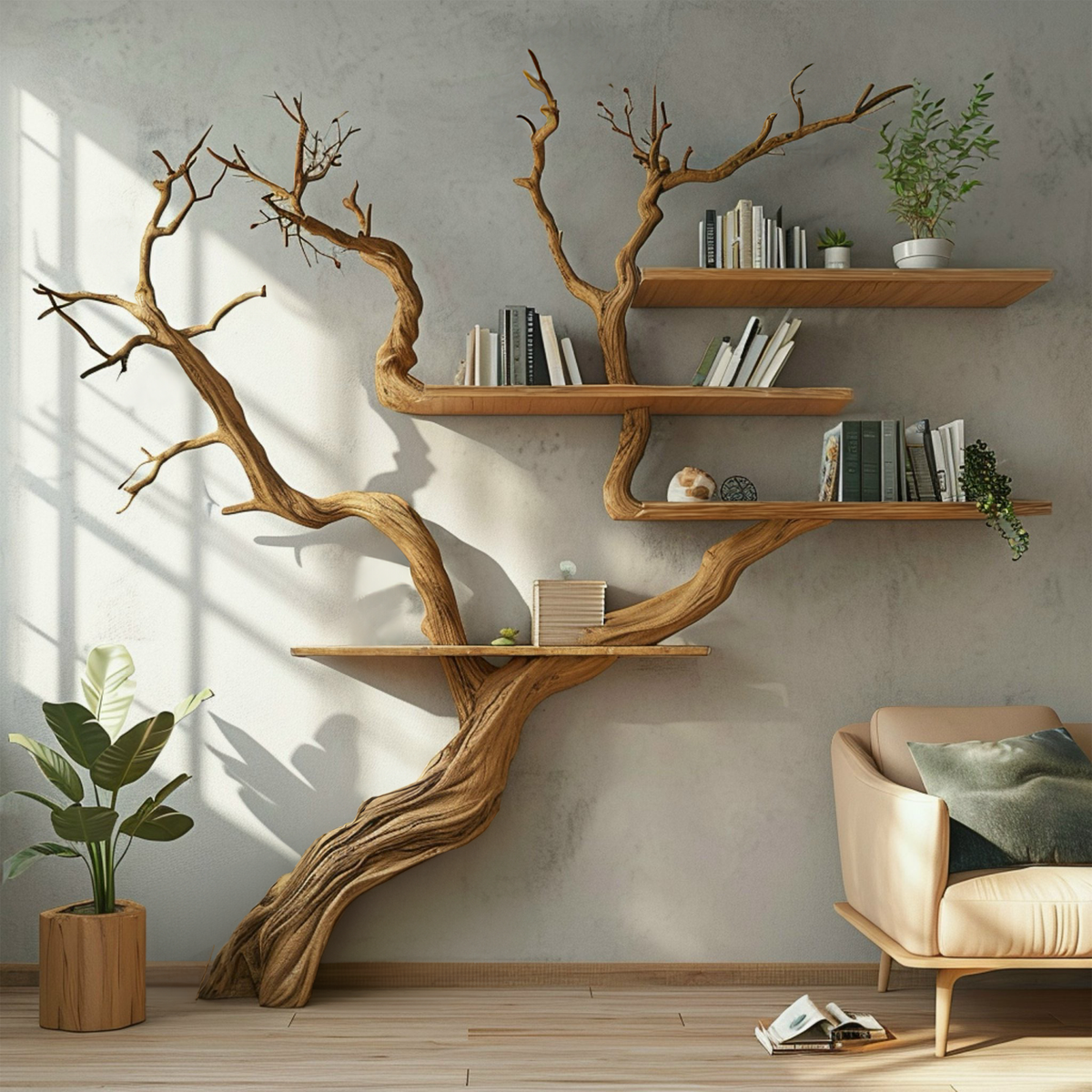 Tree Branch Wall Mounted Floating Bookshelf 80 x 80 Inch - view 2