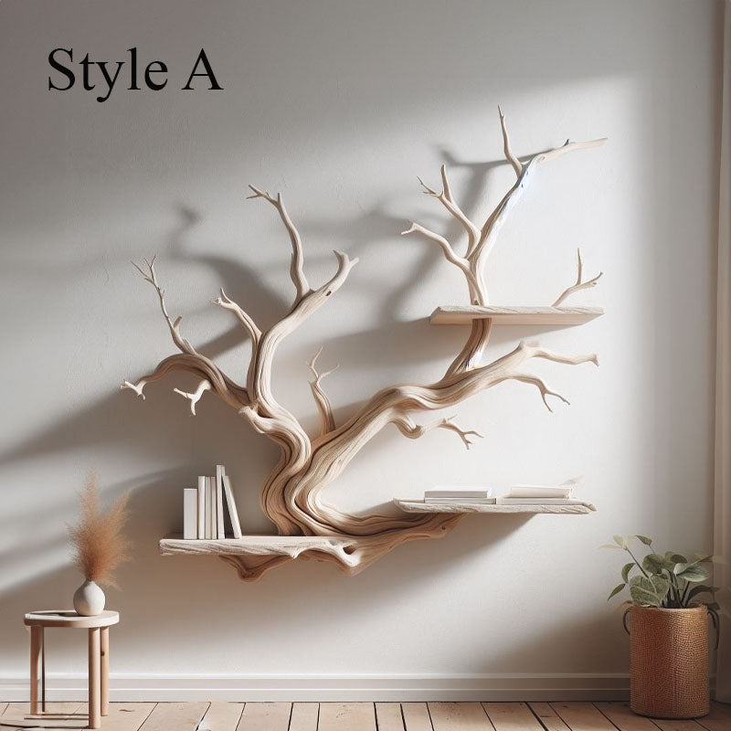 Driftwood Tree Branch Floating Wall Shelf for Books and Plants in Natural finish