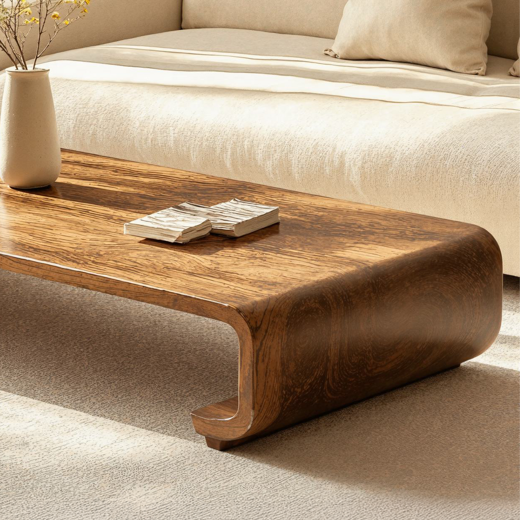 Minimalist Natural Wood Coffee Table with Low Profile Legs - view 4