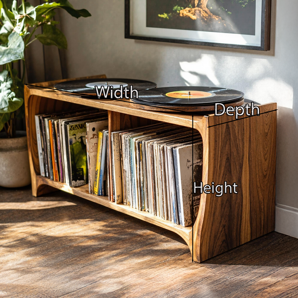 Mid-Century Low Record Player Stand in Natural Wood - view 5
