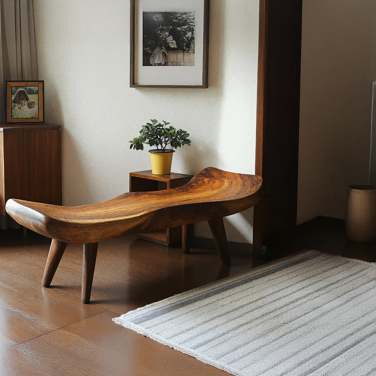 Reclaimed Tamarind Wood Rustic Bench with Simple Design - view 2