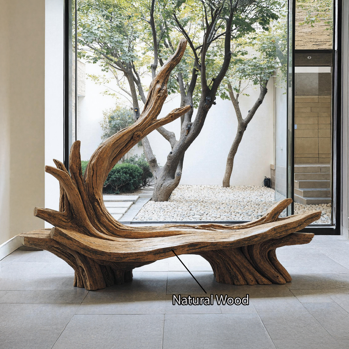 Hand-Sculpted Live Edge Branch Bench for Patio or Entryway - view 5
