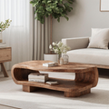 Farmhouse Wooden Coffee Table in Brown with Wax and Oil Finish