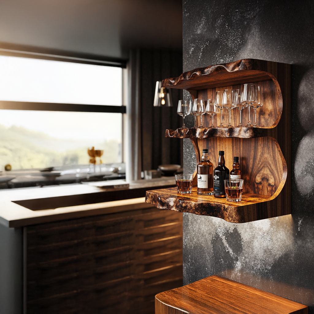 Reclaimed Tamarind Wood Floating Wine Bar Shelf - view 2