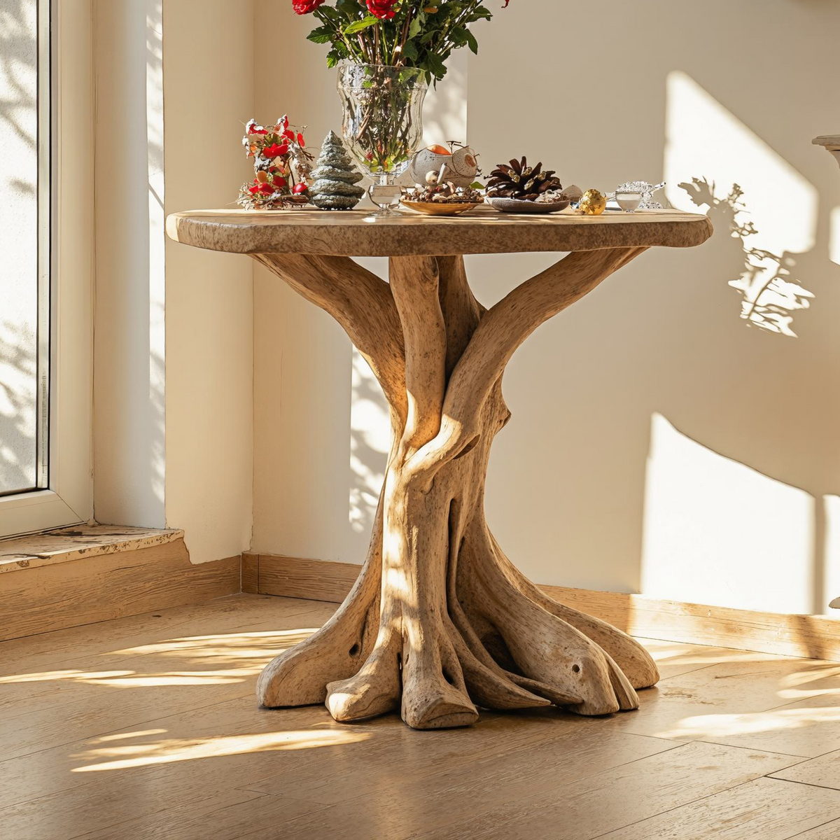 Rustic Solid Wood Live Edge End Table with Natural Wax Finish